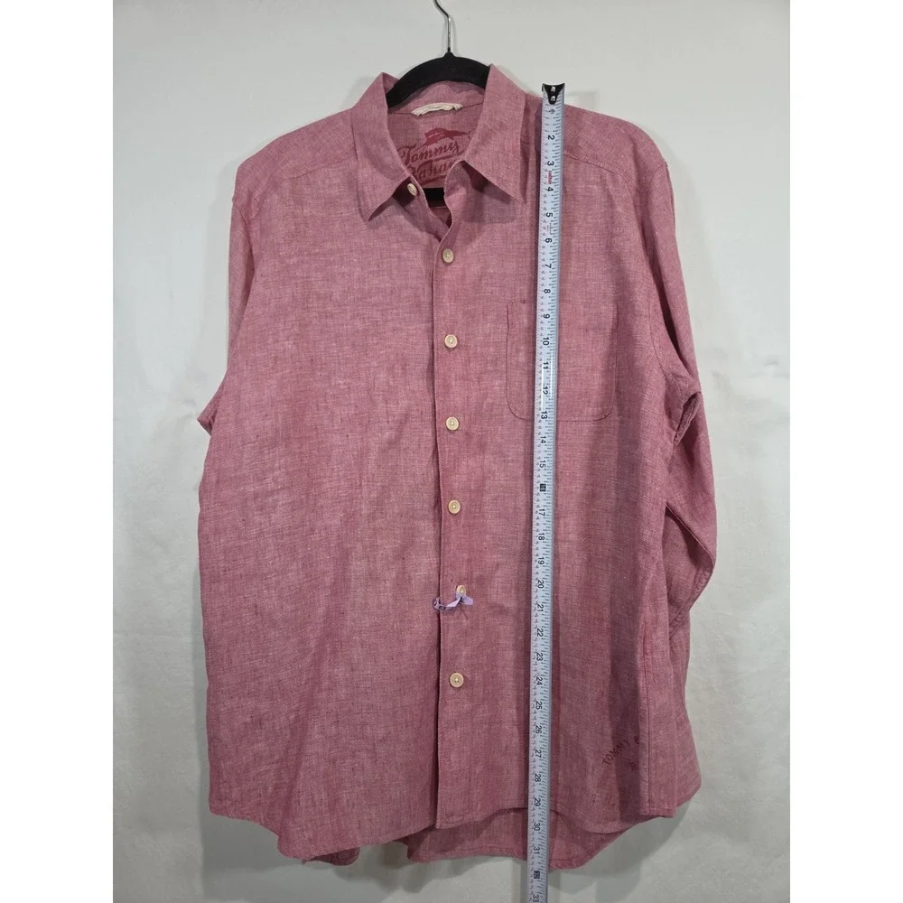 Tommy Bahama 100% Linen Mens Medium Button Up Long Sleeve Red Beach Island Relax